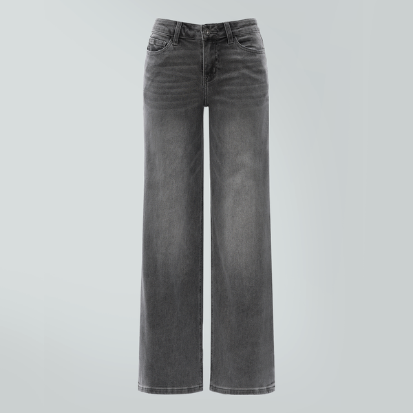 SHAPUM Women's Mid Rise Relaxed Fit Wide Leg Stretch Cuffed Jeans Women's Basic Comfortable Jeans