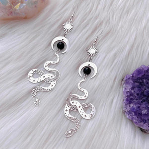 Silver Snake Moon Earrings