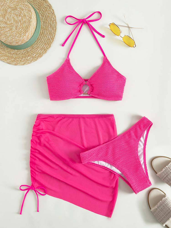 3pack Halter Bikini Swimsuit & Beach Skirt