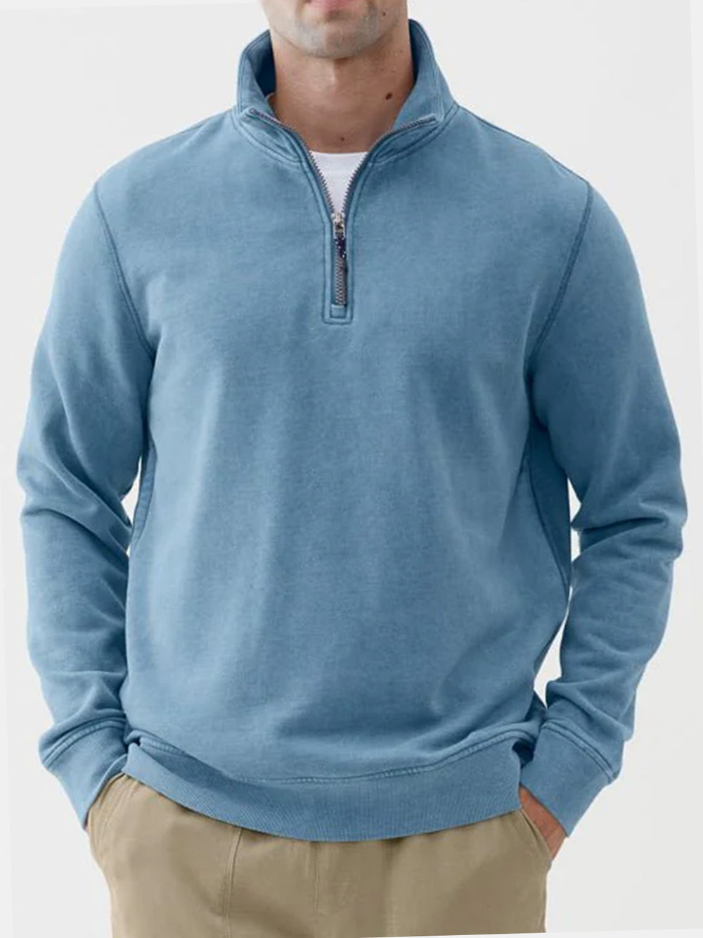 Men's Vintage Solid Color Zip Stand-Up Sweatshirt