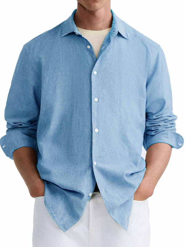 Men's Simple Basic Lapel Solid Color Long Sleeve Shirt