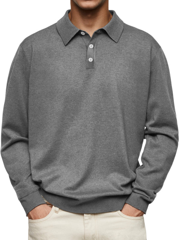 Men's Casual and Comfortable Solid Color Lapel Long Sleeve POLO Shirt