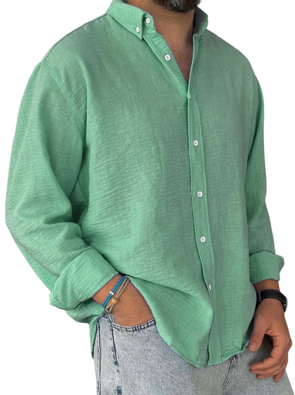 Men's Casual Simple Cotton Lapel Long-Sleeved Shirt