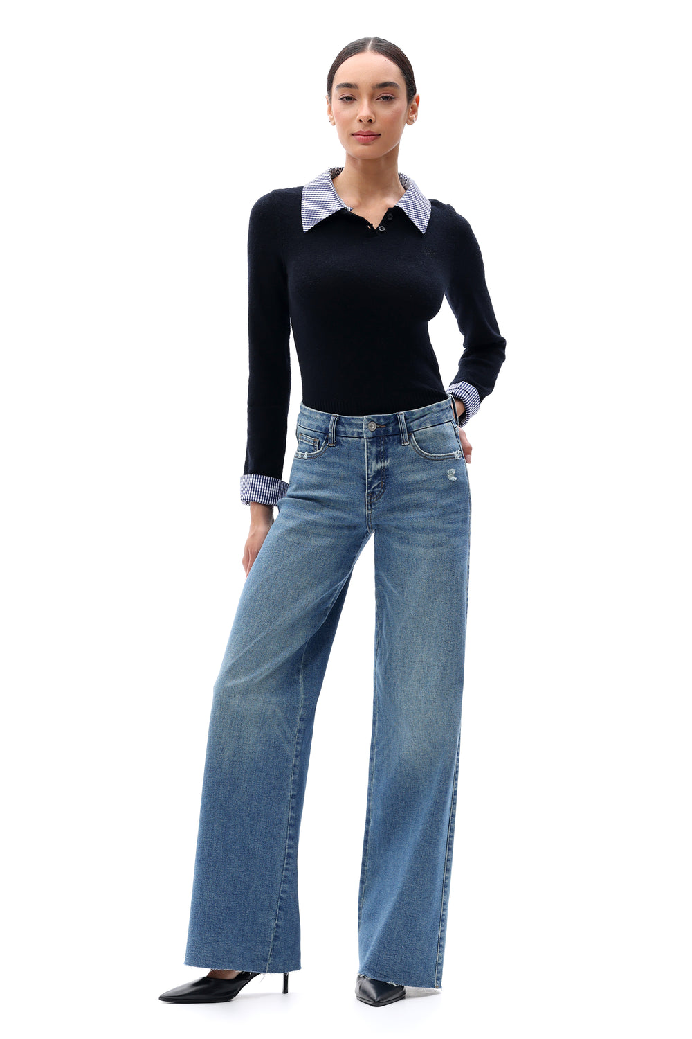 ONESO Women Retro Mid Rise Wide Leg Jeans