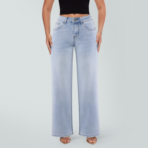 SHAPUM Shaping Wide Leg Baggy Jeans for Women Stretchy Mid Low Waist Butts Lifting Cute Jeans Trendy BBL Distressed Jeans