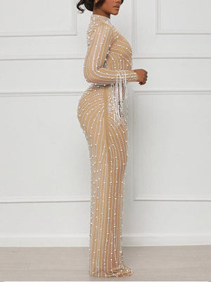 Pearl Rhinestone Mesh Dress