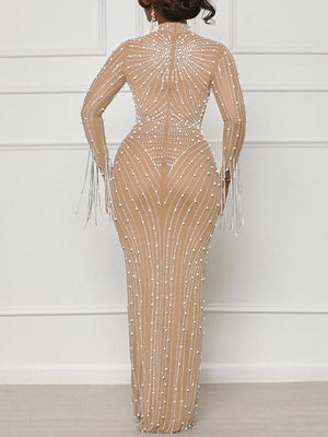 Pearl Rhinestone Mesh Dress