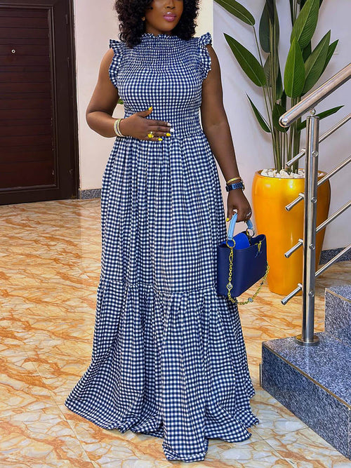 Ruffle Sleeves Gingham Maxi Dress