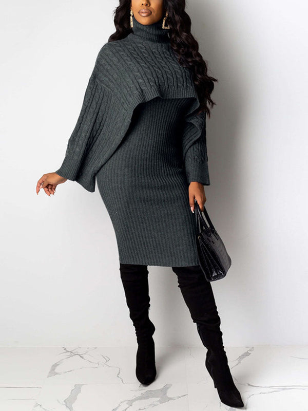 Knitted Turtleneck Sweaters & Tank Dress Set