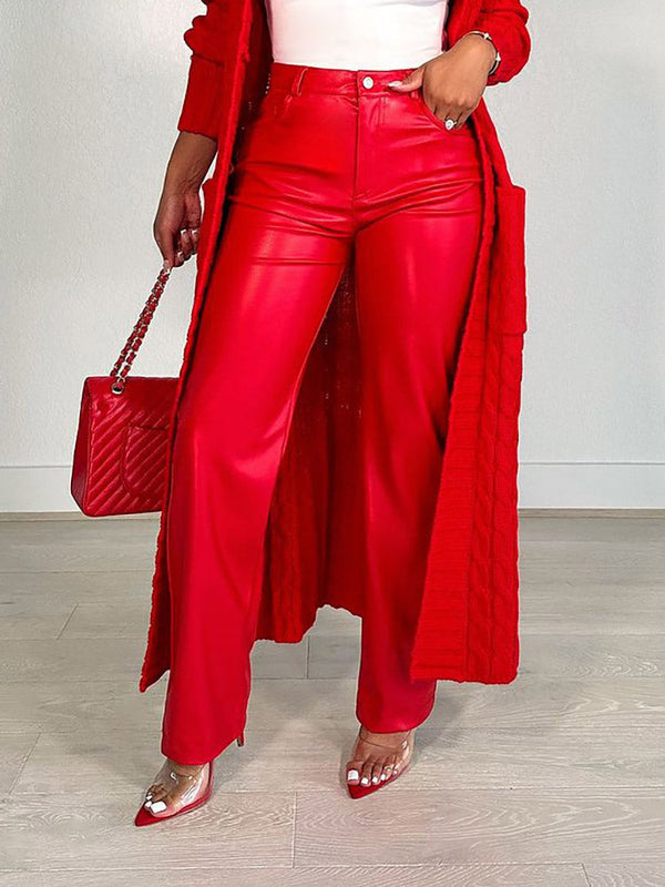 Wide-Leg PU Leather Pants