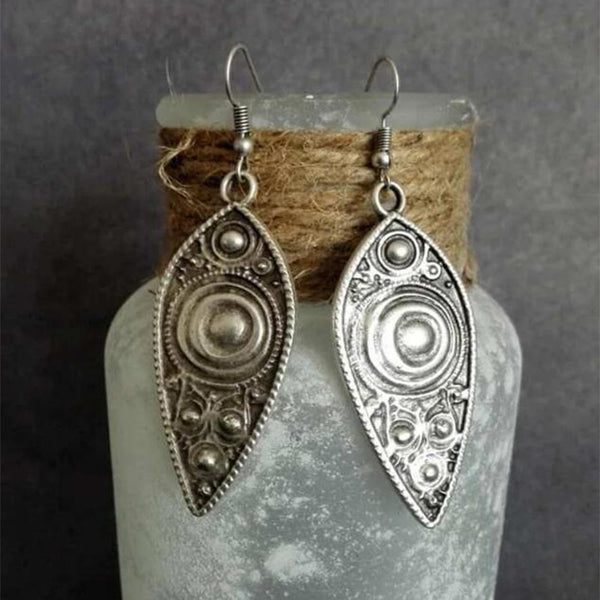 Silver Leaf Carved Totem Earrings