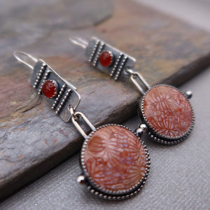 Vintage Round Ruby Hanging Earrings