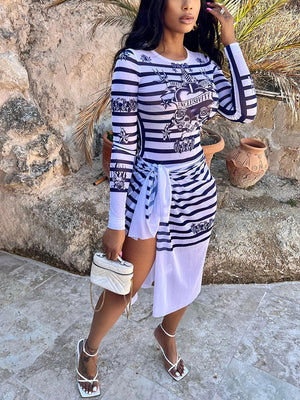 Vacay Stripe Wrap Skirt Set