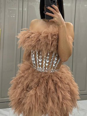 Gorgeous Rhinestone Tulle Party Dress Set