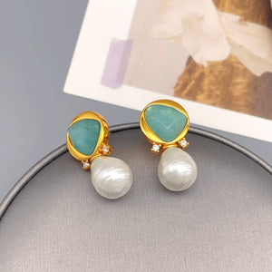 Retro inlaid pearl earrings