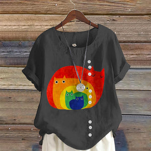 Abstract Creative Cute Cat Print Art Blouse