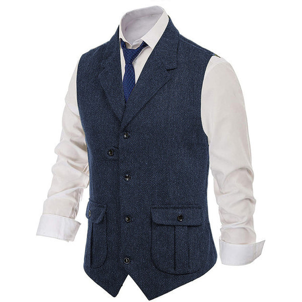 Men's Retro Flip Collar Herringbone Slim Fitting Vest