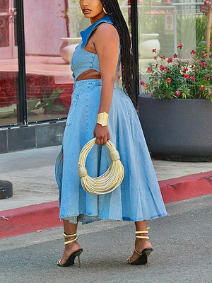 Denim Cutout Midi Dress