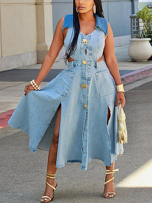 Denim Cutout Midi Dress