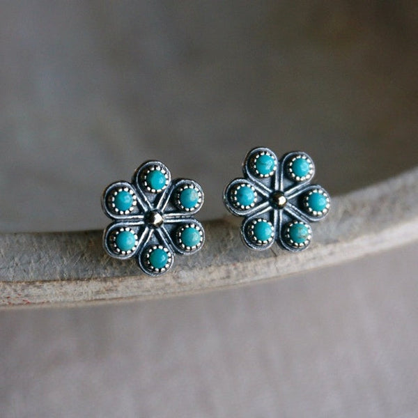 Vintage Turquoise Flower Earrings