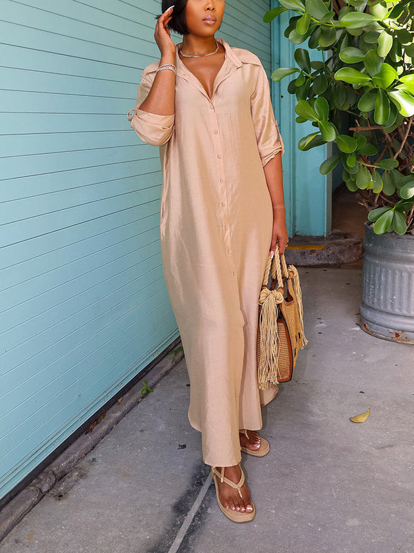 Satin Button Shirt Dress