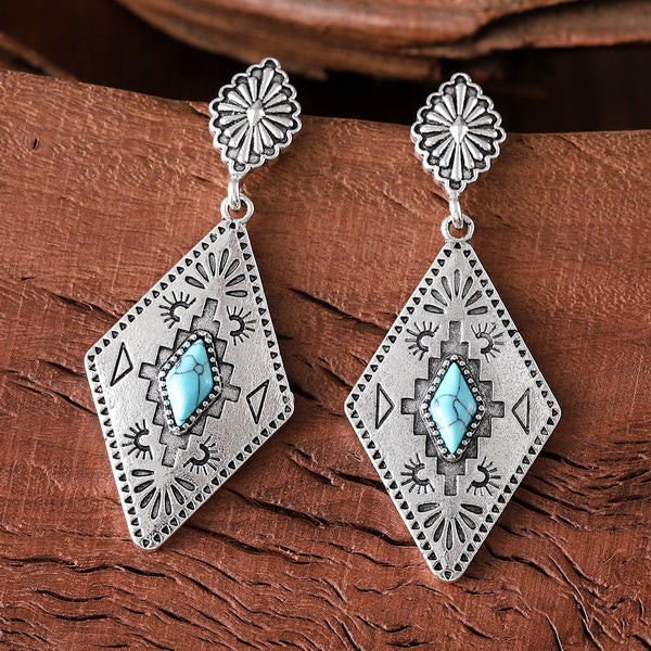 Vintage civilian inlaid turquoise earrings