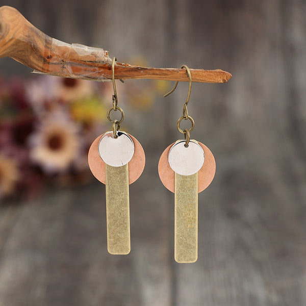 Retro Long Bar Circle Earrings