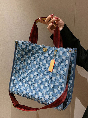 Denim Checkerboard Tote Bag