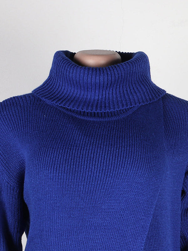 Knitted Turtleneck Slit Hem Sweater