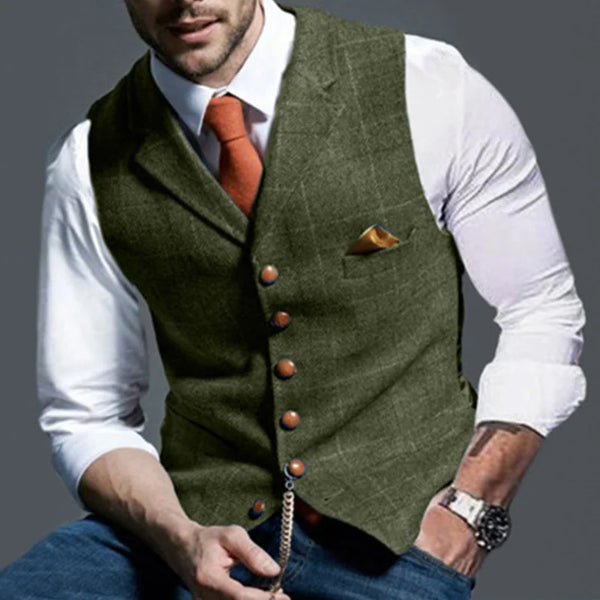 Men's Classic Lapel Check Sleeveless Vest