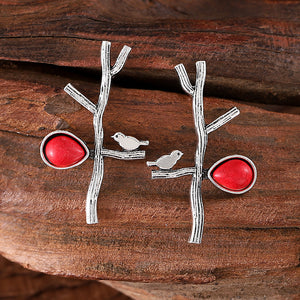 Vintage Inlaid Redpine Branch Earrings