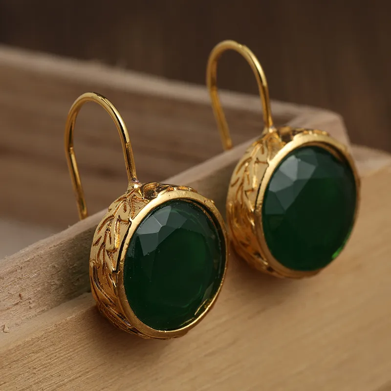 Vintage Green Zirconia Golden Earrings