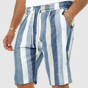 Men's Vacation Striped Cotton Linen Shorts