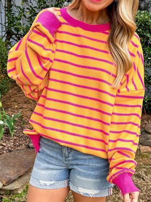 Lovelet Striped Contrast Long Sleeve Sweatshirt