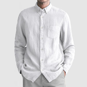 Men's Basic Casual Cotton Linen Pocket Shirt