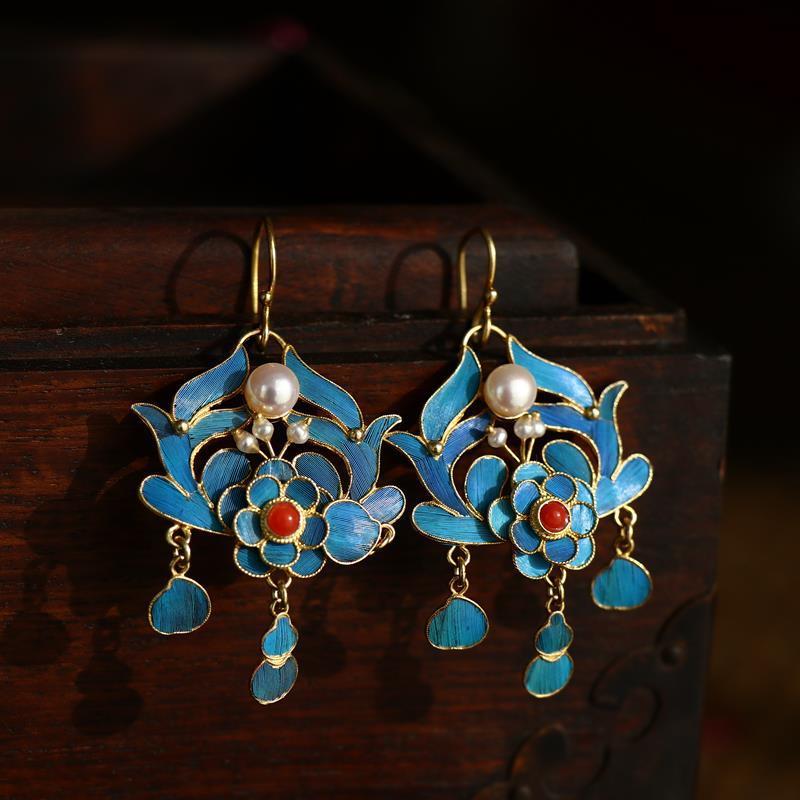 Cloisonne Imitation Emerald Earrings