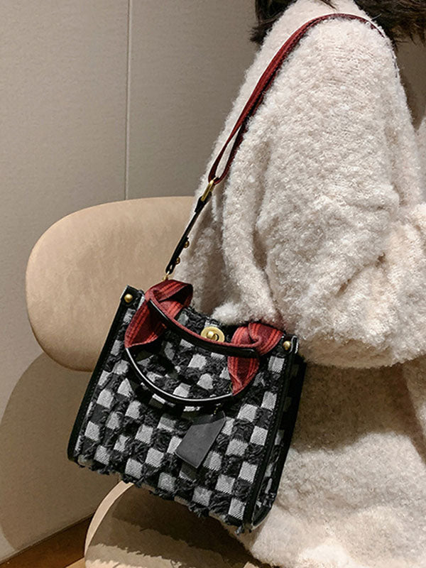 Denim Checkerboard Tote Bag