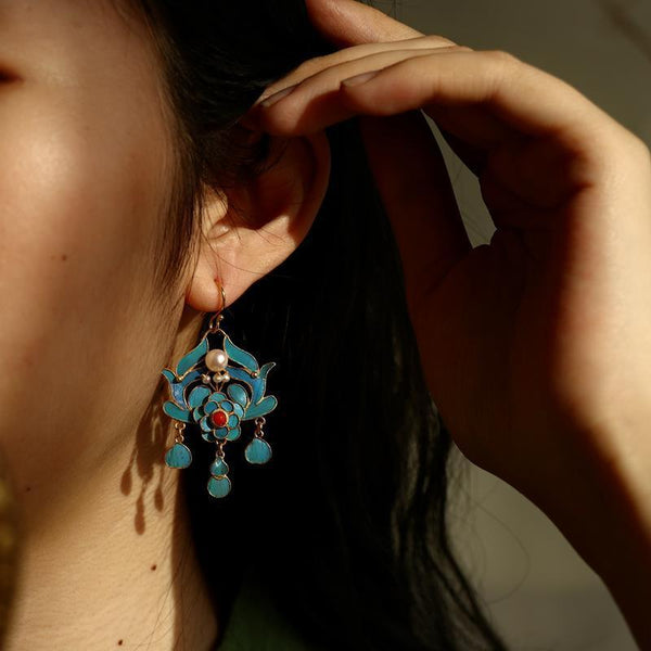 Cloisonne Imitation Emerald Earrings