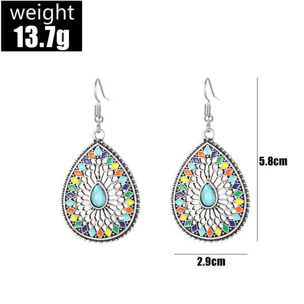 Shaped Carved Hollow Colorful Oil Drop Earrings