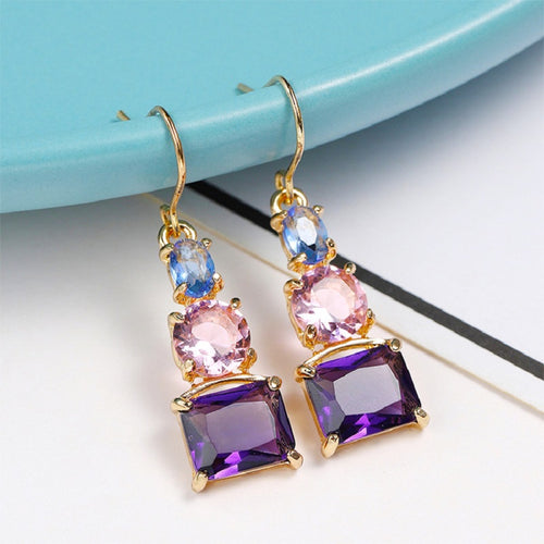 Blue Pink Mixed Colored Square Earrings