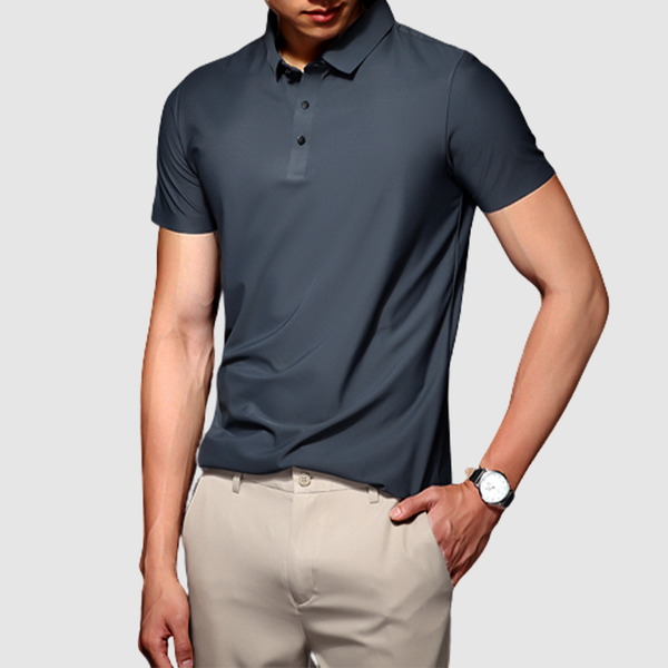 Men's Summer Ice Silk Without Trace Business Lapel Solid Color Simple T-Shirt