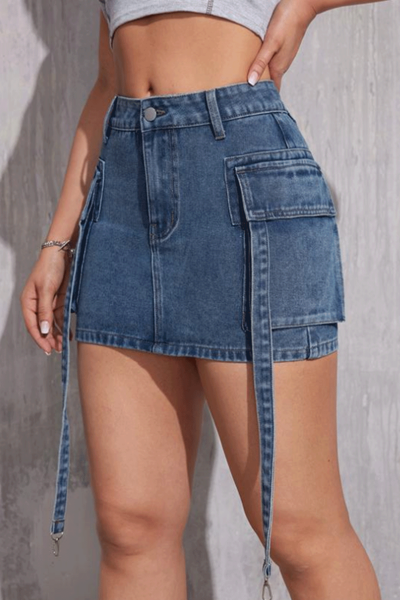 Summer Low Waisted Short Denim Skirt with Pockets