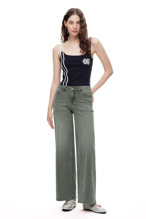 ONESO Army Green Mid Rise Wide Leg Jeans