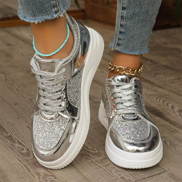 Lace Up Sneakers Glitter Shiny