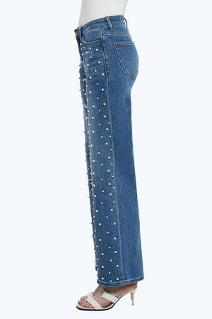 ONESO Wide Leg Mid-Low Rise Baggy Jeans for Women Distressed Pants Stretchy Bottom Lady Basic Comfortable Denim