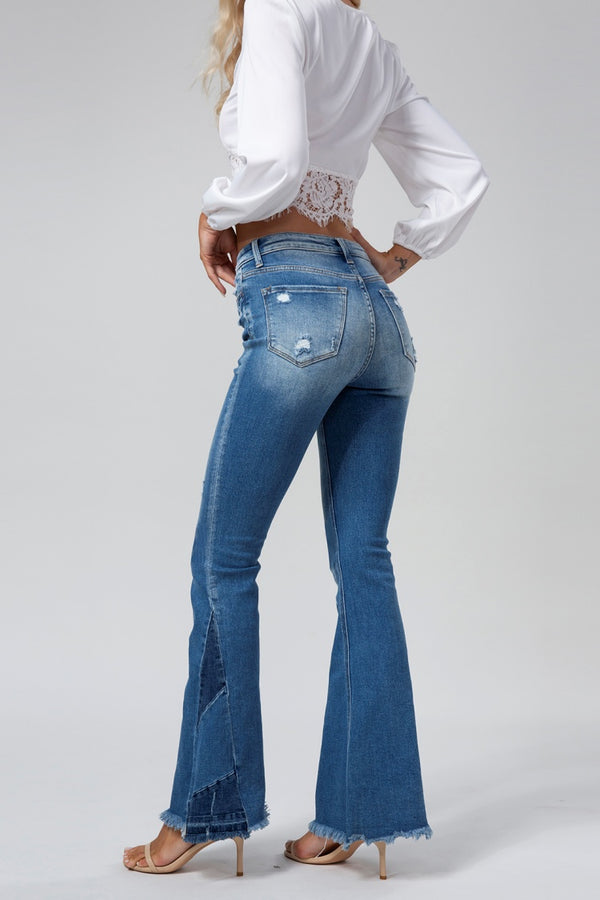 Flare Jeans for Women Mid Rise Ripped Raw Hem Bell Bottom Denim Pants