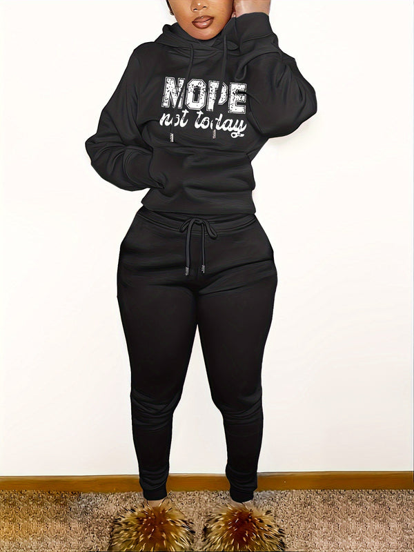 Padded Pullover Hoodie Long Pants Set Women