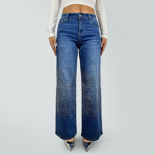 SHAPUM Midnight Shimmer Ombre Wide Leg Jeans