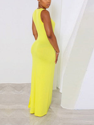 Sleeveless Pocket Slit Dress