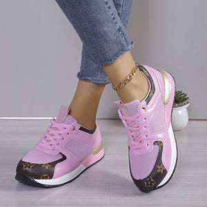 Round Toe Muffin Leather Patchwork Sneakers